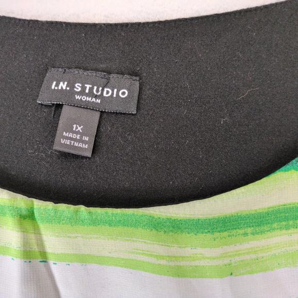 IN Studio Green Black Sheer Poncho Overlay Blouse Women's Plus Size 1X Boho Chic - Picture 3 of 10